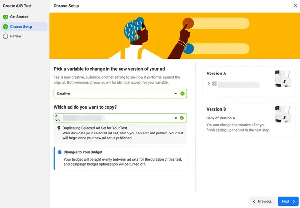 Facebook: Ad test setup